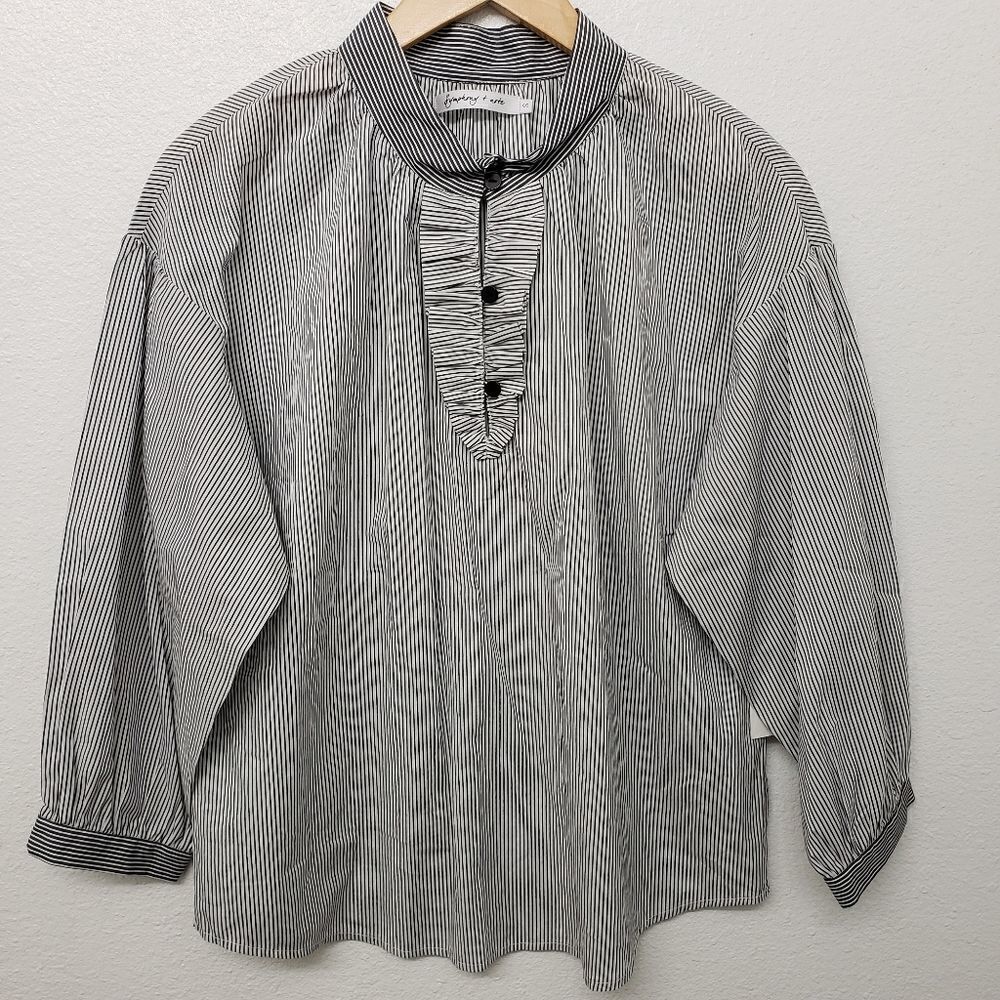 Symphony + Note Half Button Striped Balloon Sleeve Blouse Size S